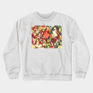 two cardinal birds in the woods Crewneck Sweatshirt